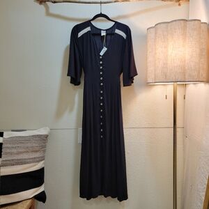 ELF Black With Lace Long Sleeve Button Dress